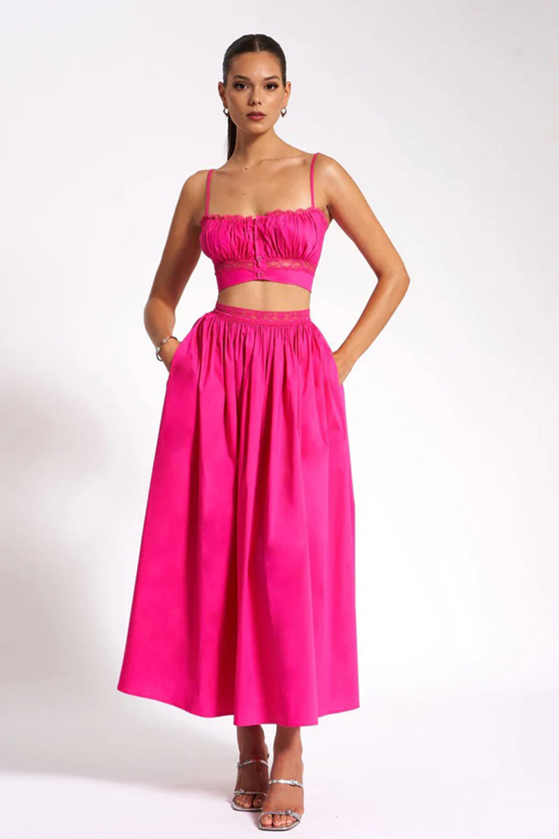 Martha Fuchsia Cotton Poplin Maxi Skirt  Set