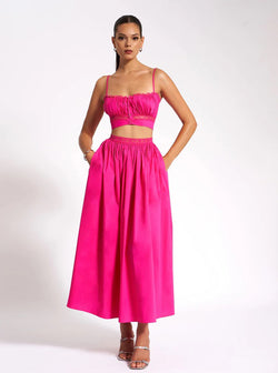 Martha Fuchsia Cotton Poplin Maxi Skirt  Set