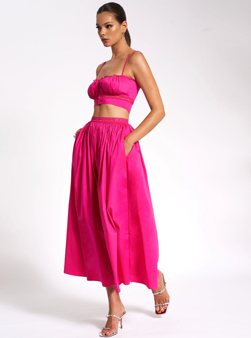 Martha Fuchsia Cotton Poplin Maxi Skirt  Set