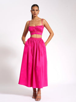 Martha Fuchsia Cotton Poplin Maxi Skirt  Set