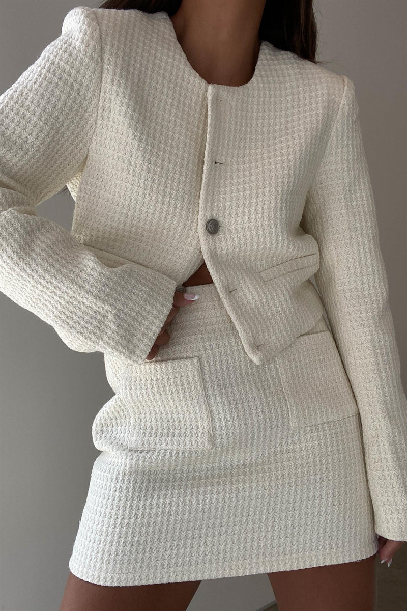 Milk White Textured Crop Jacket