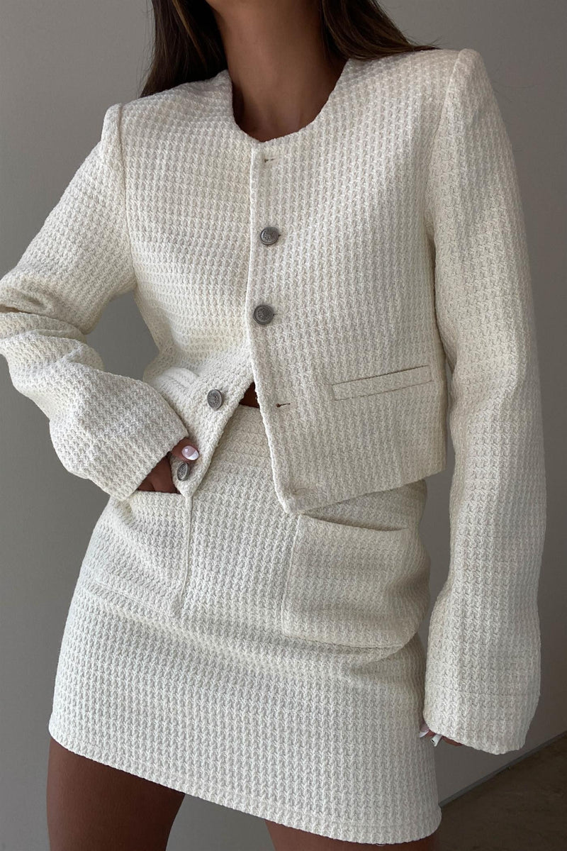 Milk White Textured Crop Jacket