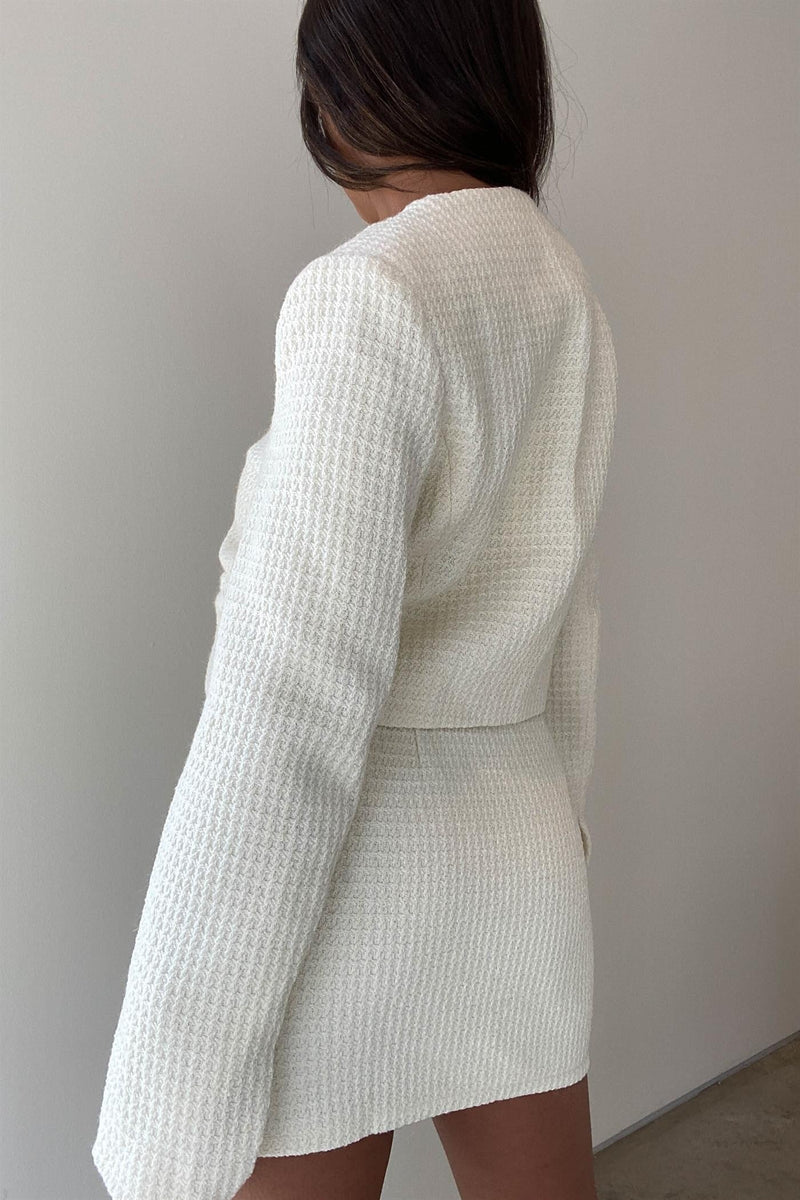 Milk White Textured Crop Jacket